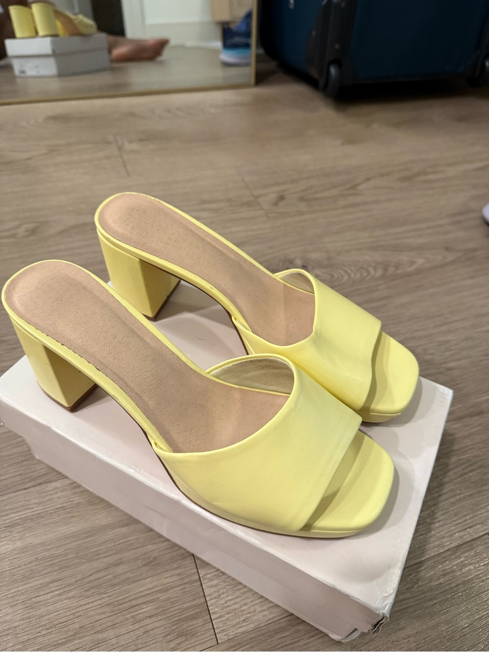 Chinese Laundry Butter Yellow Block Heel Mules